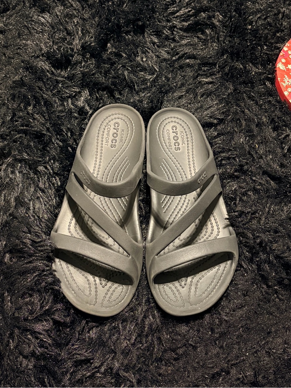 CROCS black riple-Strap Slide Sandals - Picture 2 of 4